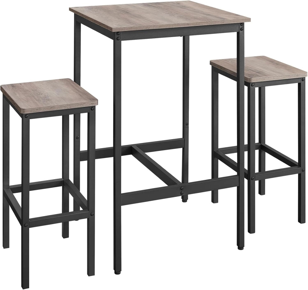 VASAGLE Tavolo da Bar con Sgabelli, Tavolo Cucina 60 x 60 x 90 cm, Sgabello di 30 x 40 x 65 cm, Sala da Pranzo, Rovere Dorato e Bianco Nuvola LBT017W09