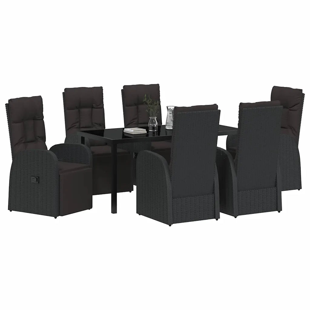 Set da Pranzo per Giardino con cuscino 7 pcs Nero polyrattan 3379517