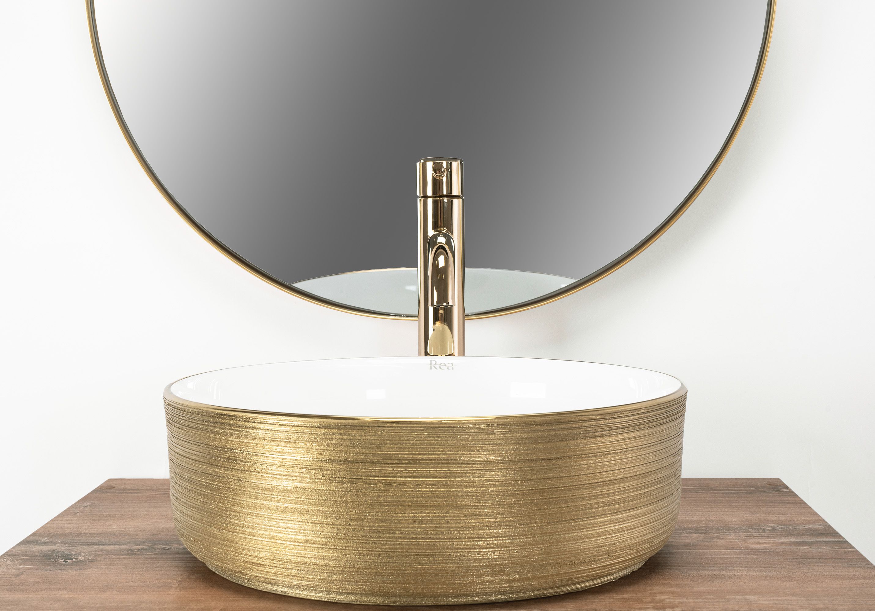 Lavabo Da Appoggio Rea Sami White Brush Gold