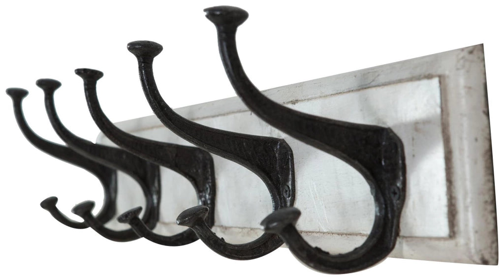Biscottini Attaccapanni da parete in legno massiccio e ferro forgiato a mano finitura bianco anticato 76x13x22 cm