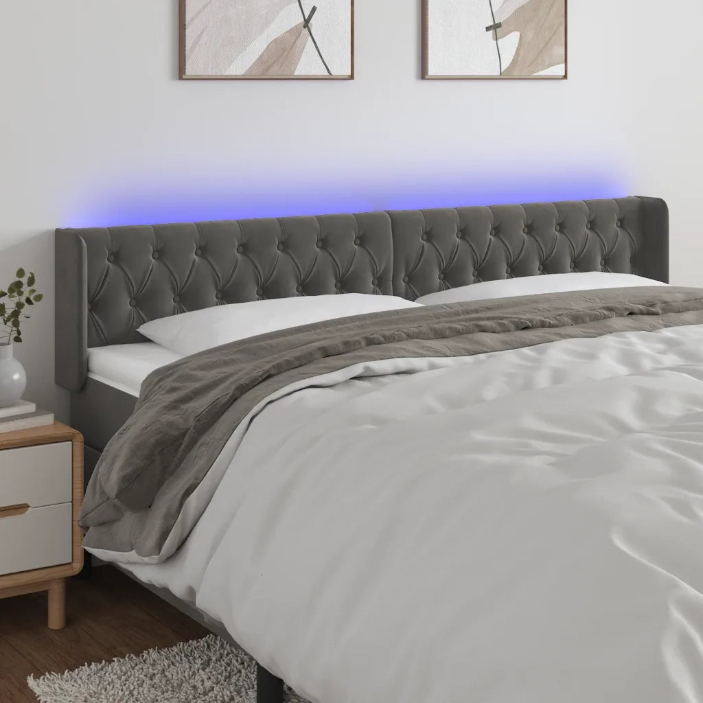 Testiera | Testata a LED Grigio Scuro 183x16x78/88 cm in Velluto