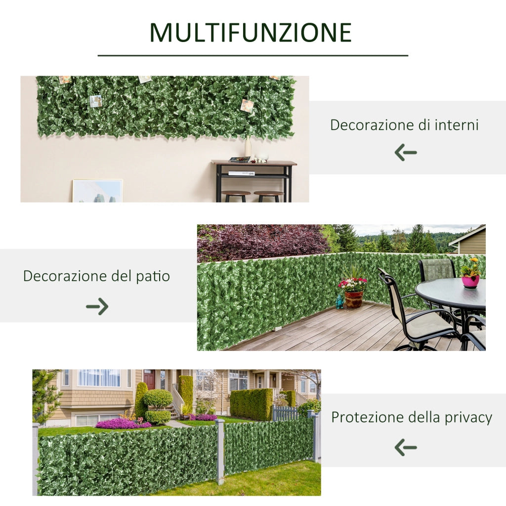 EasyComfort Edera Finta per Balconi in PE Anti-UV, Rotolo Siepe Artificiale con Foglie, 240x100cm, Verde Scuro