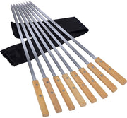 Spiedini per griglia in acciaio inossidabile - 8 pezzi - Lunghezza 55 cm - Manico in legno - Resistente al calore - Spiedini per griglia piani