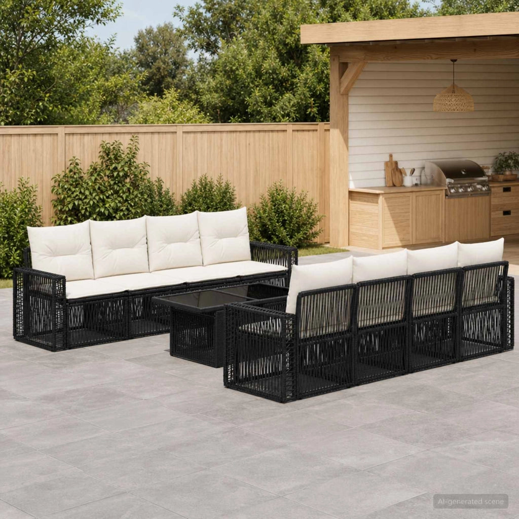 Set Divano da Giardino 9 pz Nero e Bianco Crema polyrattan 3436759