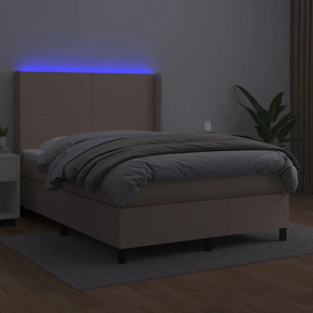 Giroletto Molle Materasso e LED Cappuccino 140x190cm Similpelle 3139264