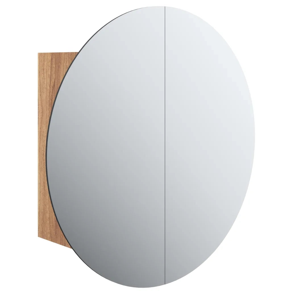 Armadio da Bagno con Specchio Rotondo e LED Rovere 40x40x17,5cm 345582