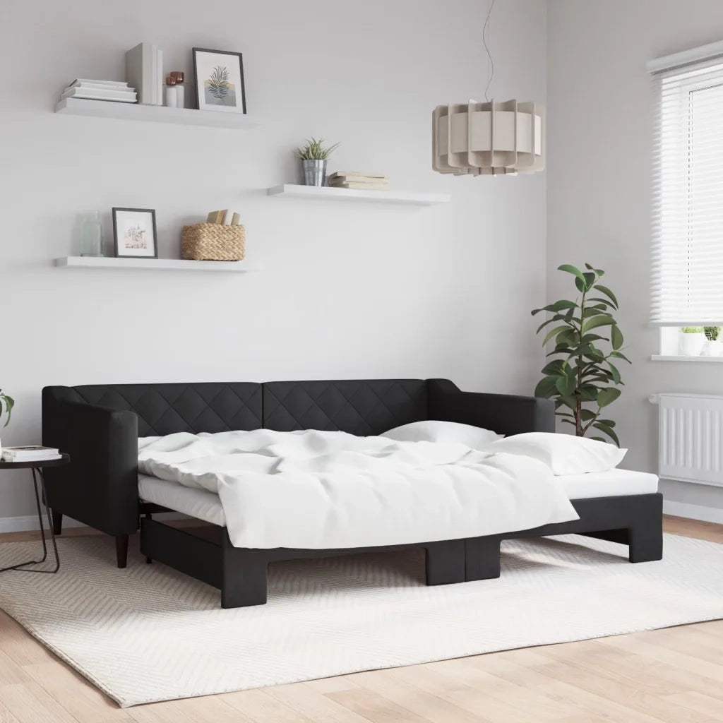 Divano Letto con Letto Estraibile-Sofa Letto-Daybed Nero 90x190 cm in Tessuto 457169