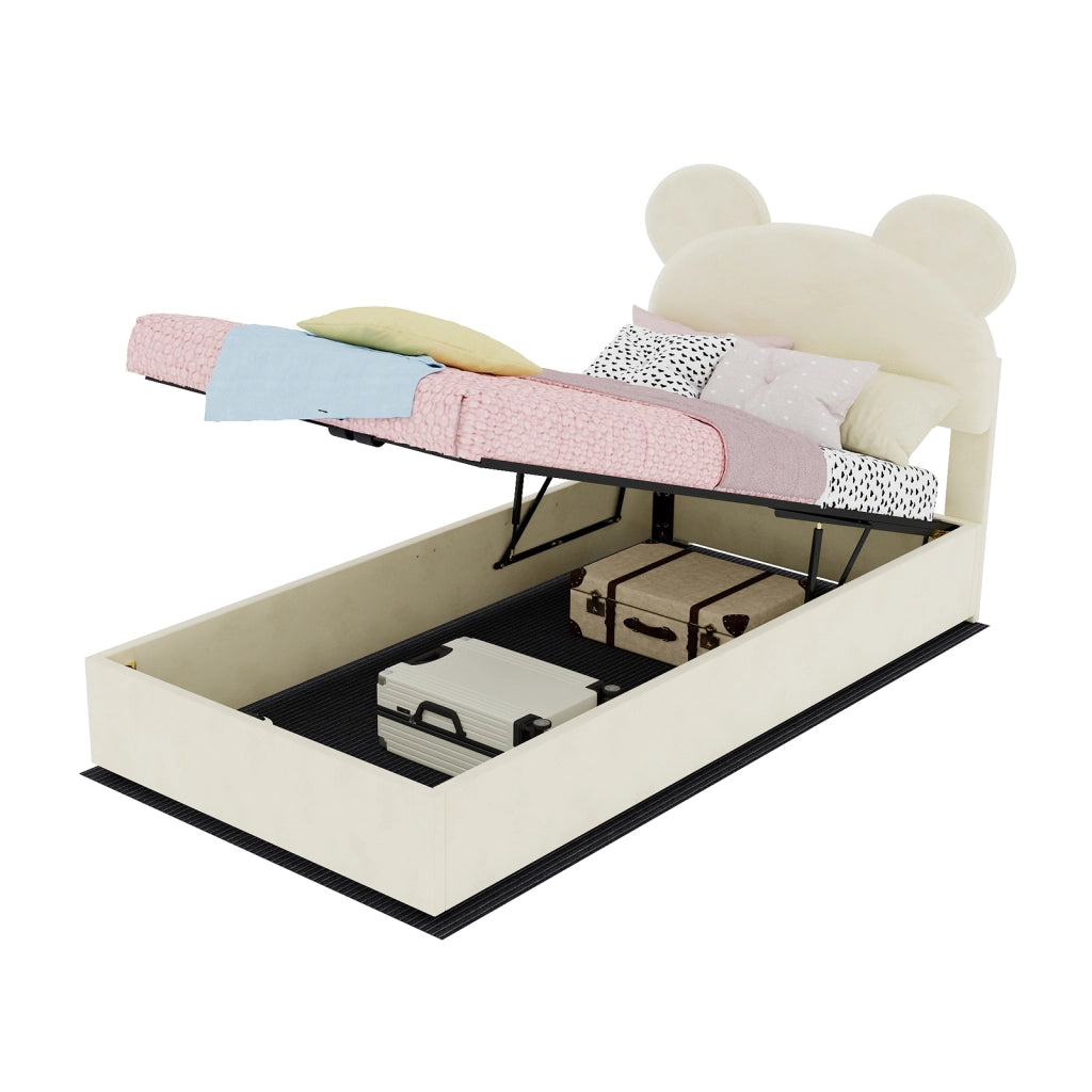 letto imbottito tessuto e metallo beige 90 x 200 cm