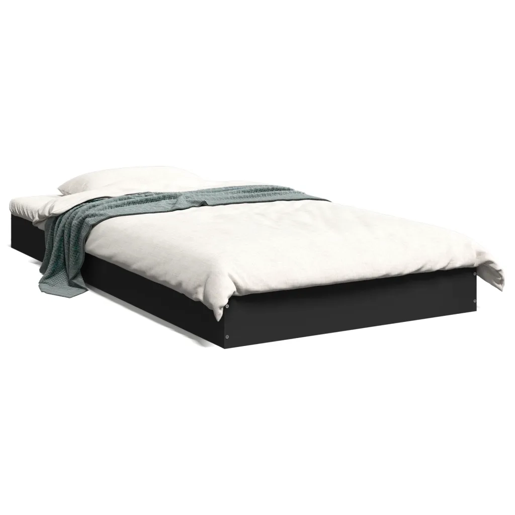 Letto singolo | Letto per adulti | Giroletto Nero 100x200 cm in Legno Multistrato