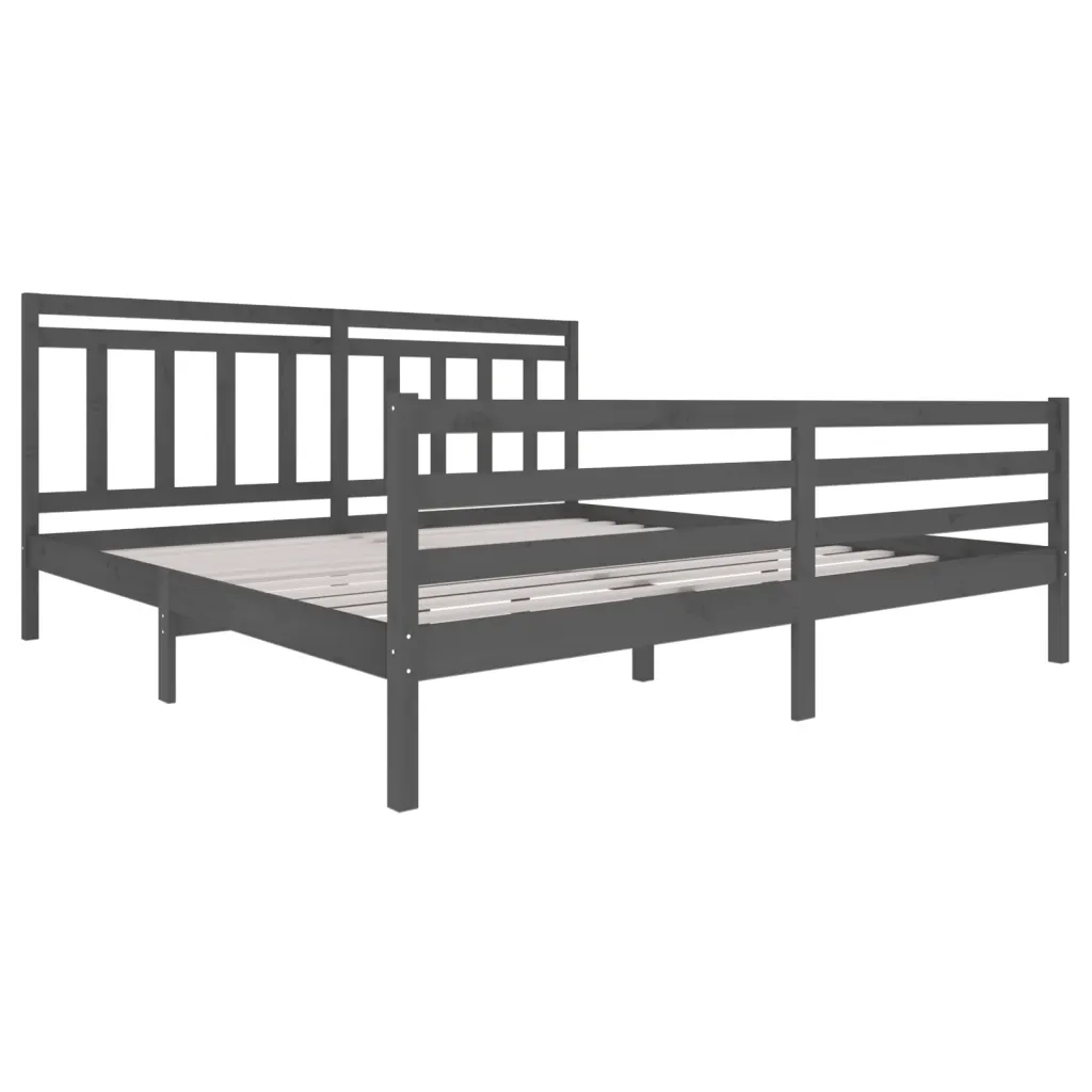 Letto matrimoniale | Letto per adulti | Giroletto Grigio in Legno Massello di Pino 200x200 cm
