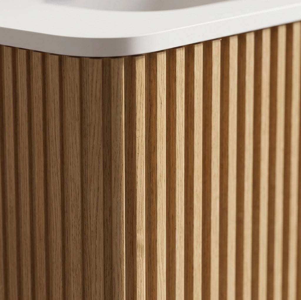 Mobile bagno sospeso 80 cm rovere; MDF con lavabo in Solid Surface