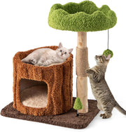Tiragraffi a Forma di Albero per Gatti 73cm, Albero per Animali Domestici con Pali per Graffiare, Trespolo Superiore e Piattaforma Rotonda Ampia, Torre Moderno Interno, Marrone e Verde