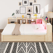 Letto multifunzione 90x200 cm con presa; LED e contenitori in MDF colore naturale