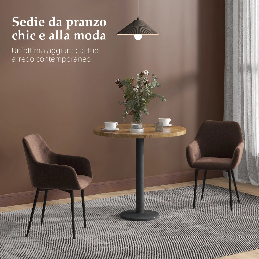 Set 2 Sedie da Pranzo Imbottite con Braccioli in Tessuto Effetto Velluto ¨C Zephmum ¨C Marrone 54x57x80 cm