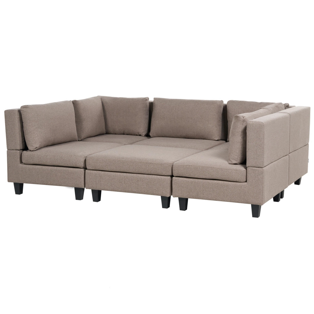Divano modulare a 5 posti con ottomana imbottito in tessuto poliestere con schienale a forma di U Marrone stile moderno