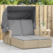 Lettino Doppio con Baldacchino e Cuscini Beige Misto Polyrattan 365811