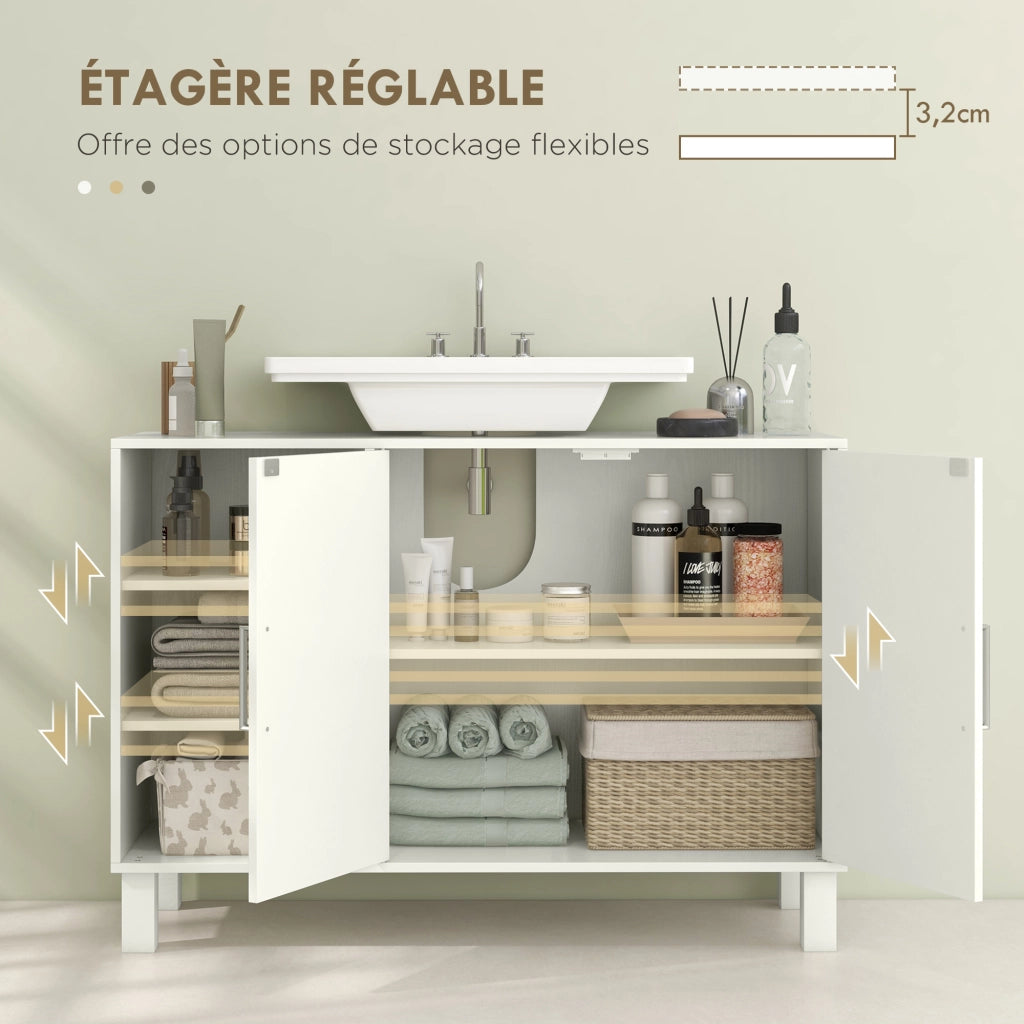 Mobile Sottolavabo Bagno con Anta e Ripiani Regolabili ¨C Zephmum ¨C Crema 90x30x63 cm
