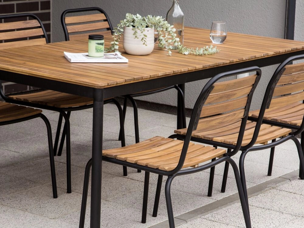 Lampada da tavolo da pranzo da giardino in legno di acacia 180 x 90 cm per 6 persone da esterno rettangolare in stile rustico