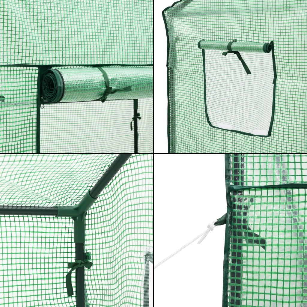Serra per pomodori Marzano in acciaio e polietilene con porta e 2 finestre con cerniera 100 x 60 x 143-174 cm verde 03_0008259