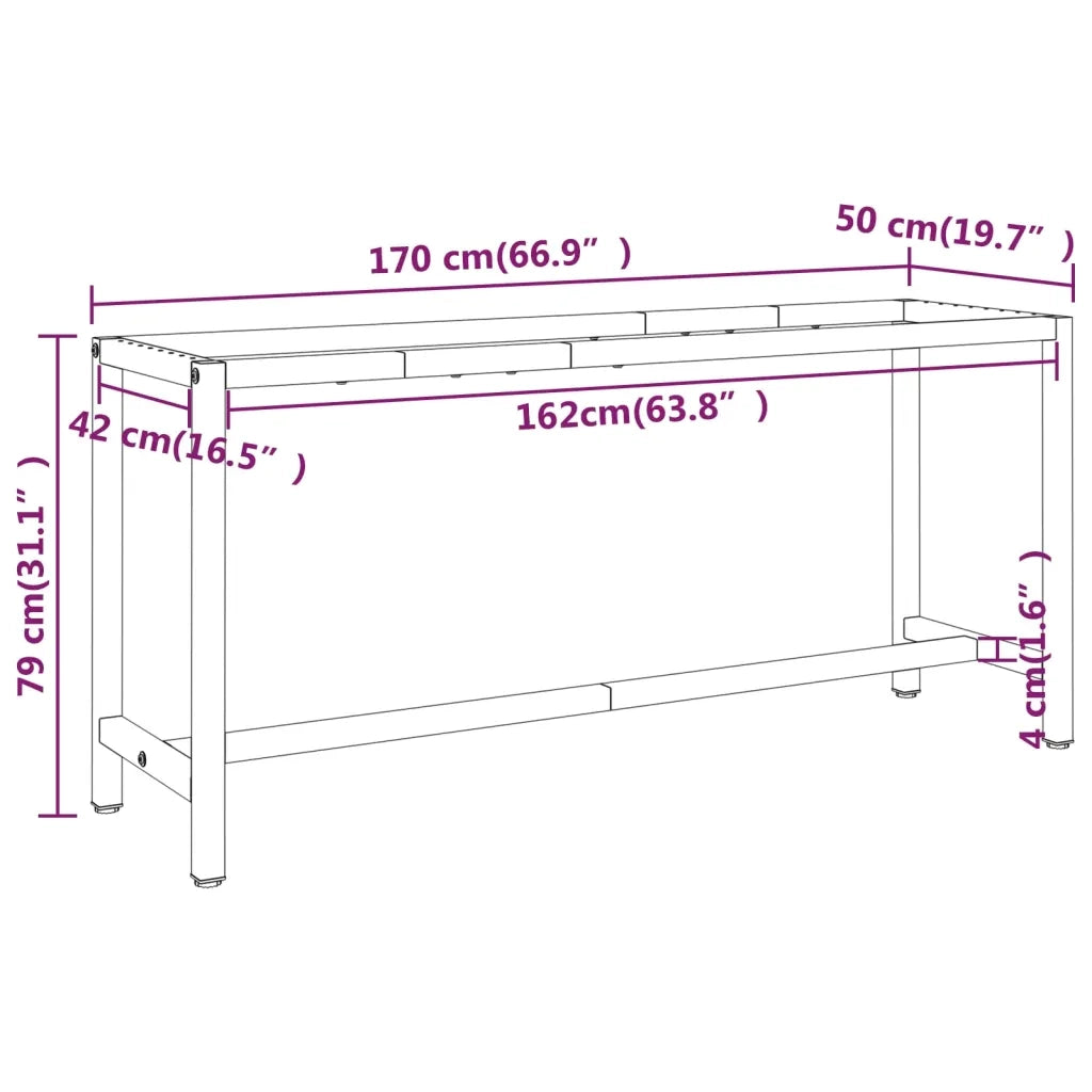 Telaio Banco da Lavoro Nero e Rosso Opaco 170x50x79 cm Metallo CFW4640905