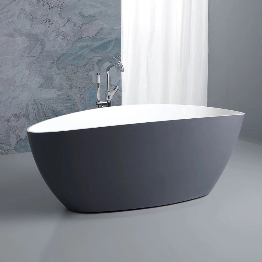 Vasca da bagno moderna freestandig in marmo resina a barca bianca grigia 157cm Badok Moray