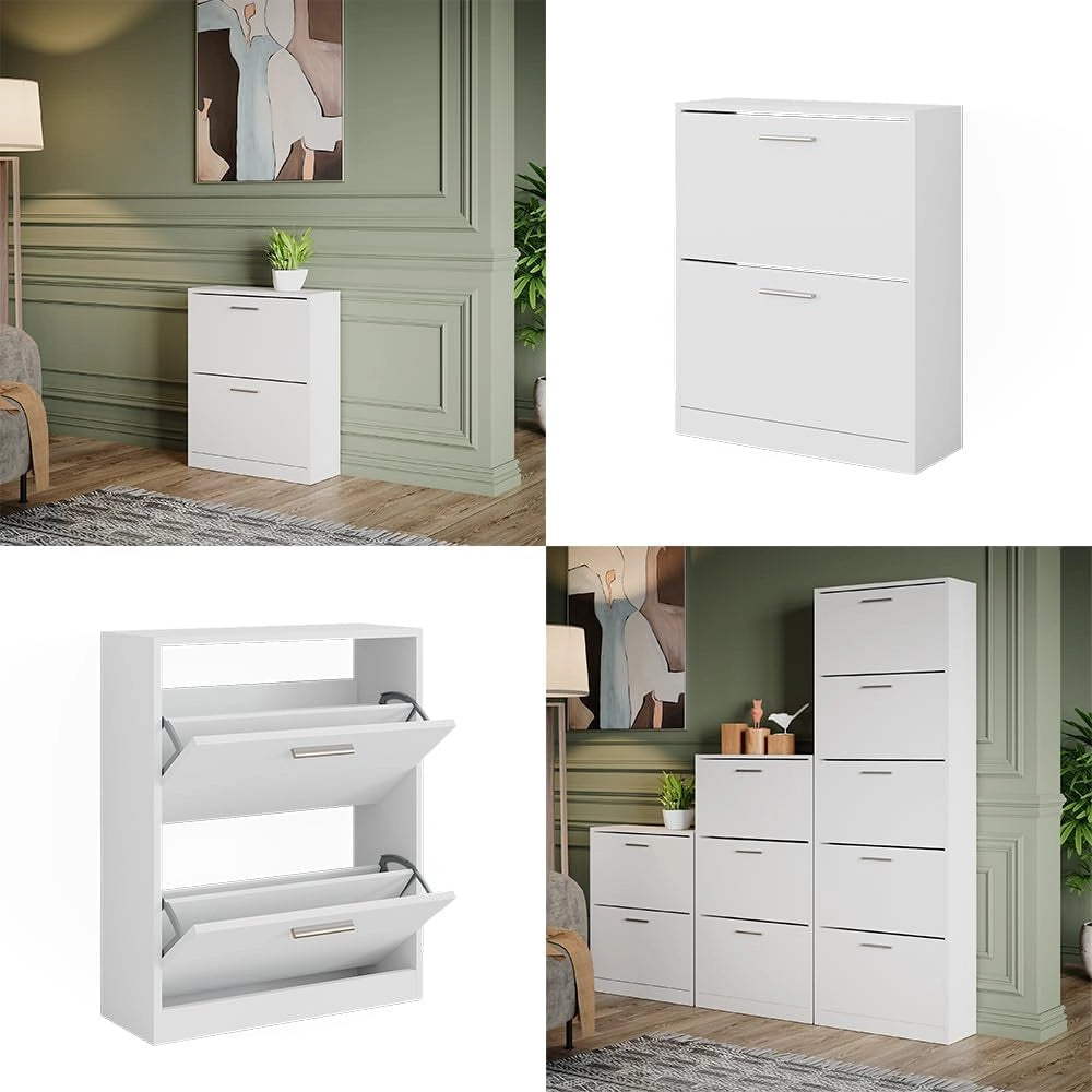Armadio per le scarpe Gizmo, Bianco, 59 x 72.5 cm 2 scomparti, per la conservazione delle scarpe e combinabile con i mobili Gizmo