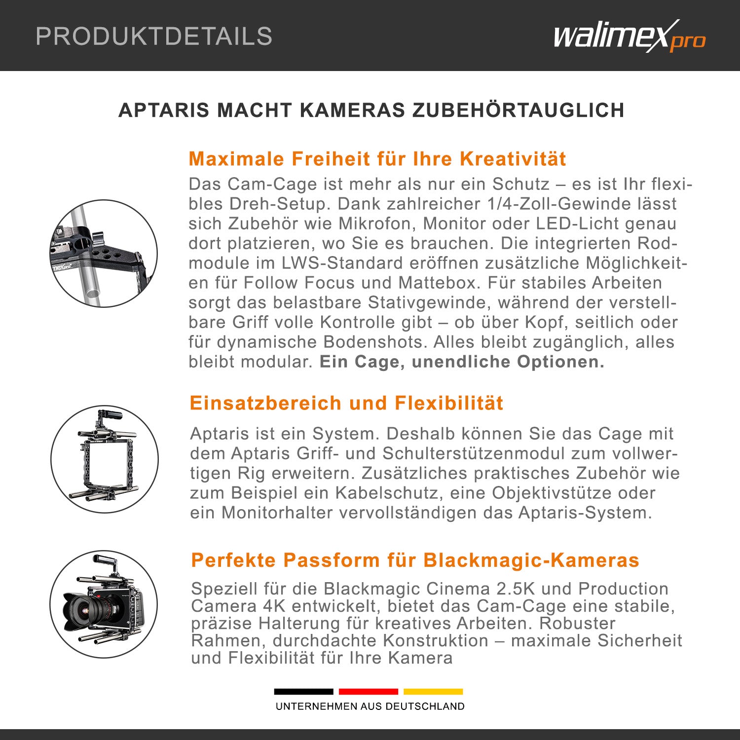 Aptaris Blackmagic Cinema Set Video Cage Rig System (incl. modulo asta 15mm) per BMC