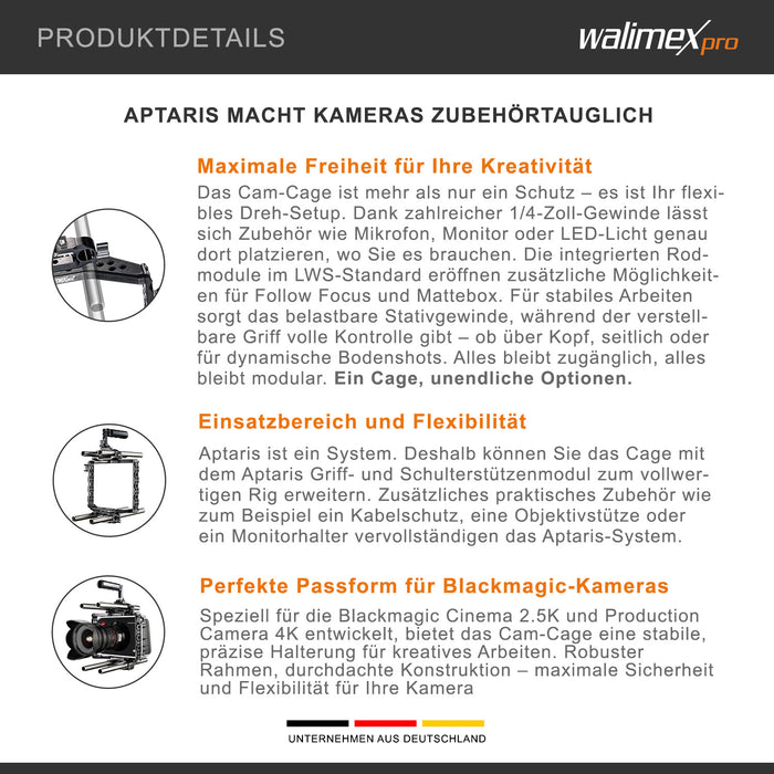 Aptaris Blackmagic Cinema Set Video Cage Rig System (incl. modulo asta 15mm) per BMC