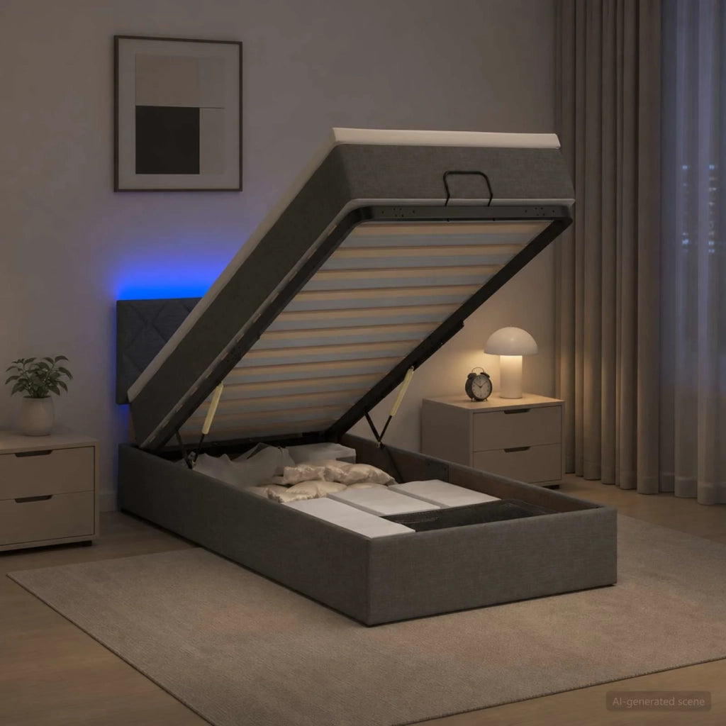 Letto Ottomano con Materasso e LED Grigio Scuro 100 x 200 cm 3456968