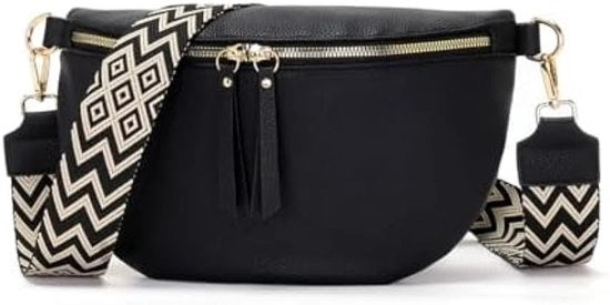 Borsa a Spalla per Donna 30x20 cm - Tendenza Borsa in Pelle Vegetale con Cinturino Largo - Ideale per Uso Giornaliero e Viaggi - Nero