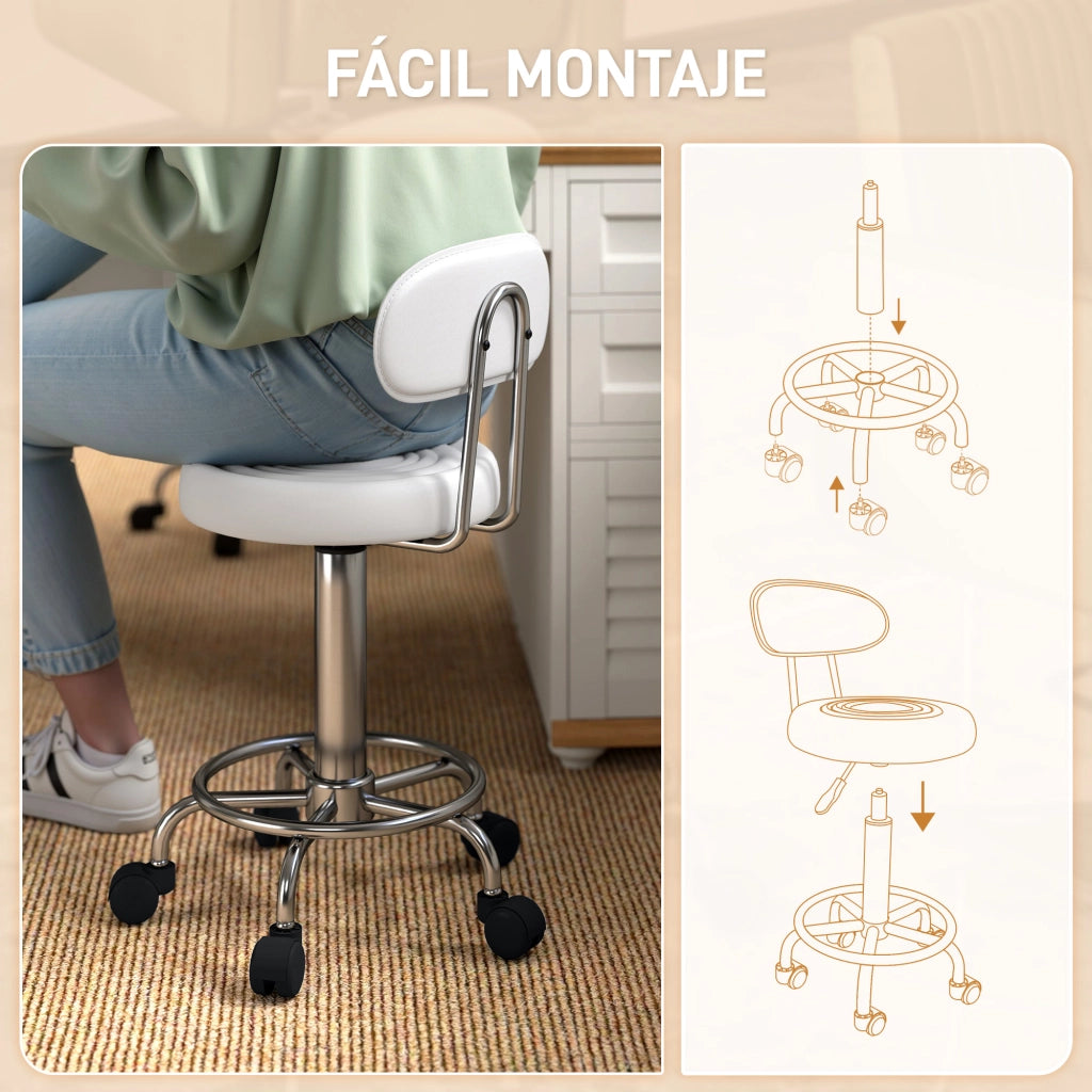 Sedia da ufficio girevole con schienale e ruote regolabile ¨C zephmum ¨C 32x40x70-86cm bianco