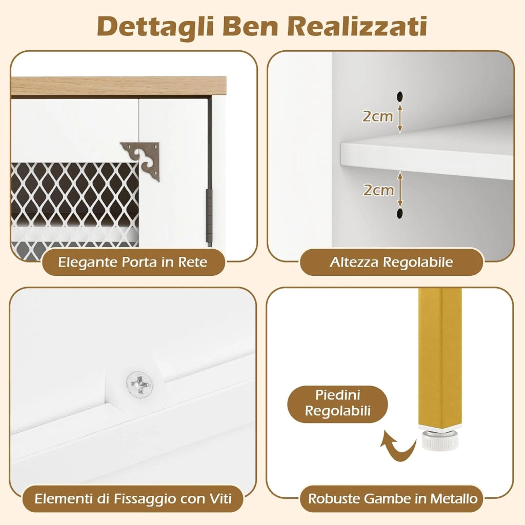 Scarpiera a 5 Livelli, Armadio Porta Scarpe con Porte in Rete, Ripiani Regolabili e Gambe in Metallo Per Ingresso, Corridoio, Armadio e Soggiorno (Bianco,70x35x93 cm)