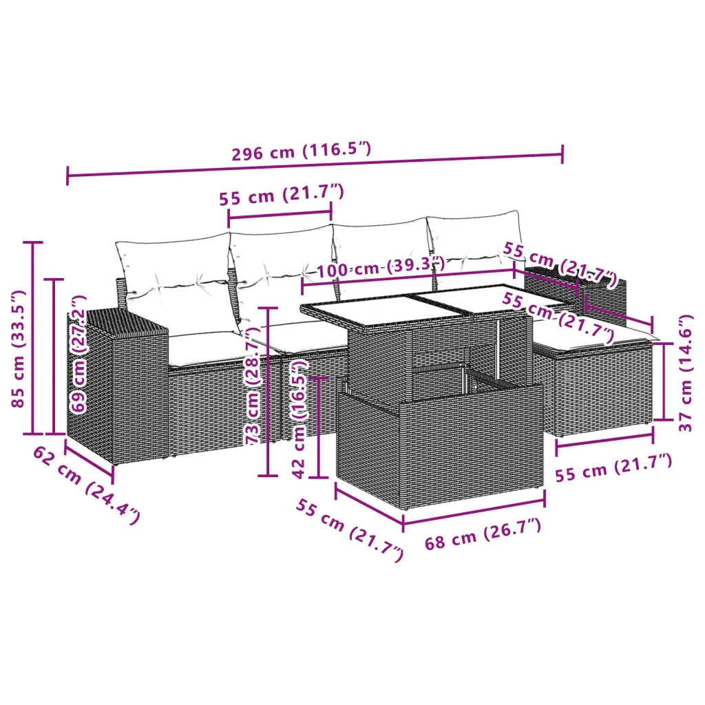 Set Divano da Giardino 6 pz con Cuscini Grigio in Polyrattan 3269130