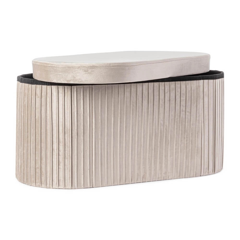 Set di 2 Pouf Contenitore Ovale in Velluto Plissettato - HARRIS