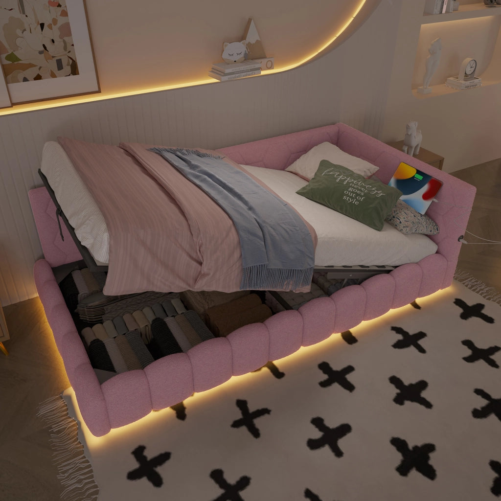 Daybett con funzione divano letto in velluto rosa 90x200 cm