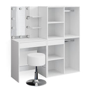 Vicco Tavolo da toeletta Bianco 140 cm con LED, sgabello e armadio