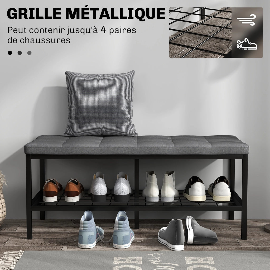Panca con cuscino e ripiano per scarpe ¨C zephmum ¨C grigio 90x41x40 cm