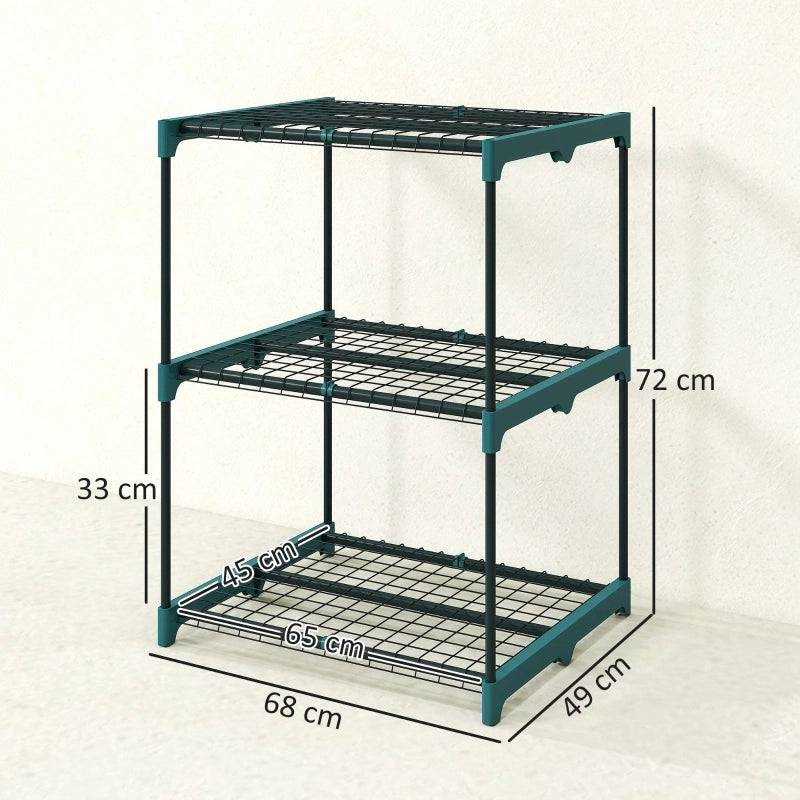 Scaffale a 3 livelli per piante con struttura a innesto in plastica e acciaio verde scuro 68 × 49 × 72 cm