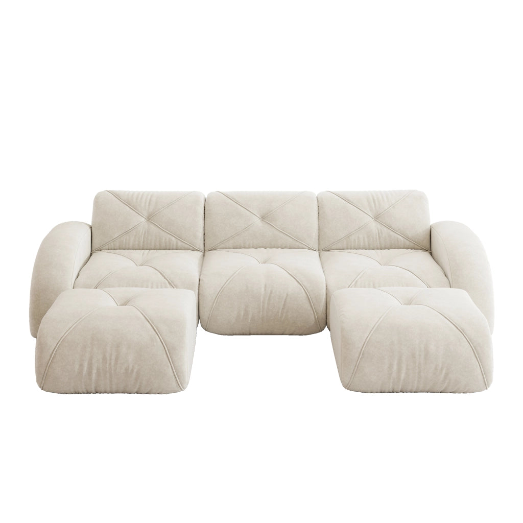 Sofa modulare a 3 posti - Zephmum - Forma a U, include 2 pouf, tessuto comodo, design antiscivolo, facile montaggio, bianco