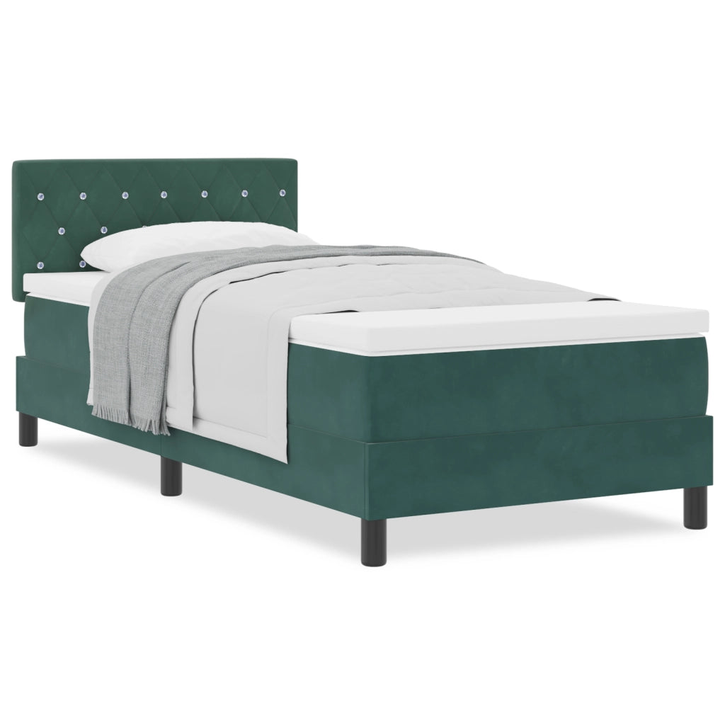 Letto Box Spring con Materasso Verde Scuro 100x200 cm Velluto