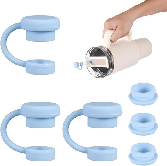 Stopper 3 in 1 con coperchio a paglia 3 in 1 per tappi di paglia senza perdite, accessori per bicchieri compatibili con bicchieri a paglia mok (Blu)