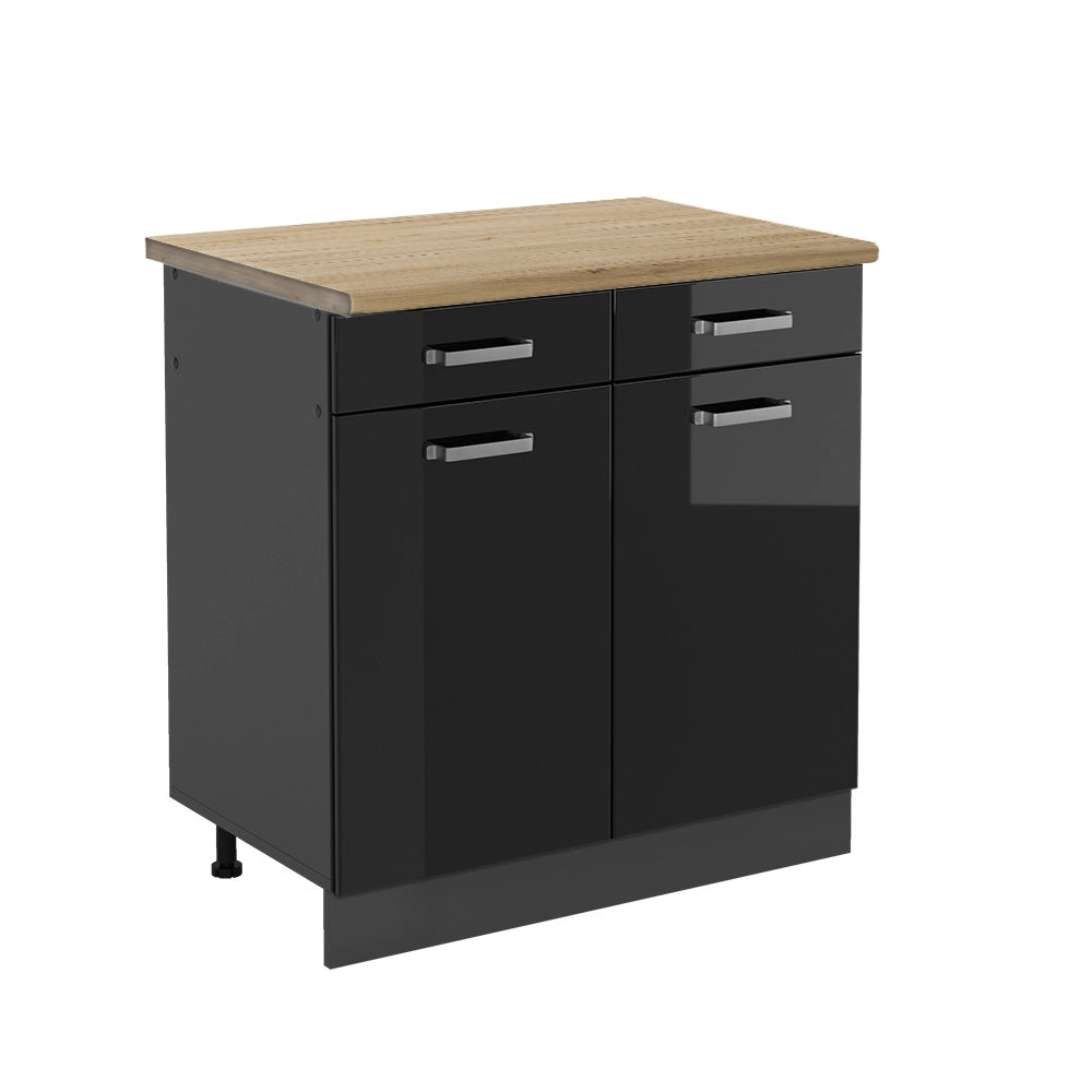 Vicco Mobiletto base per cucina Nero lucido 80 cm , PL Rovere