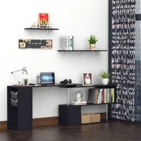 Scrivania Angolare Salvaspazio con Ripiano a S, Scrivania Moderna in Legno, 140x120x78 cm, Nero