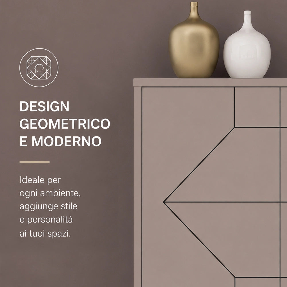 Madia con 6 Ante Credenza Design Geometrico Moderno in Legno 184x77 cm Tortora