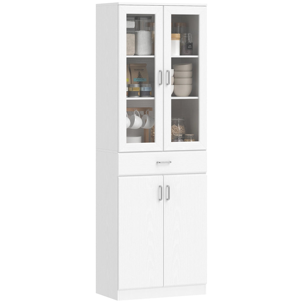 Credenza Cucina ¨C zephmum ¨C 4 Porte 2 Vetro, Cassetti, Bianco, 60x35x180cm