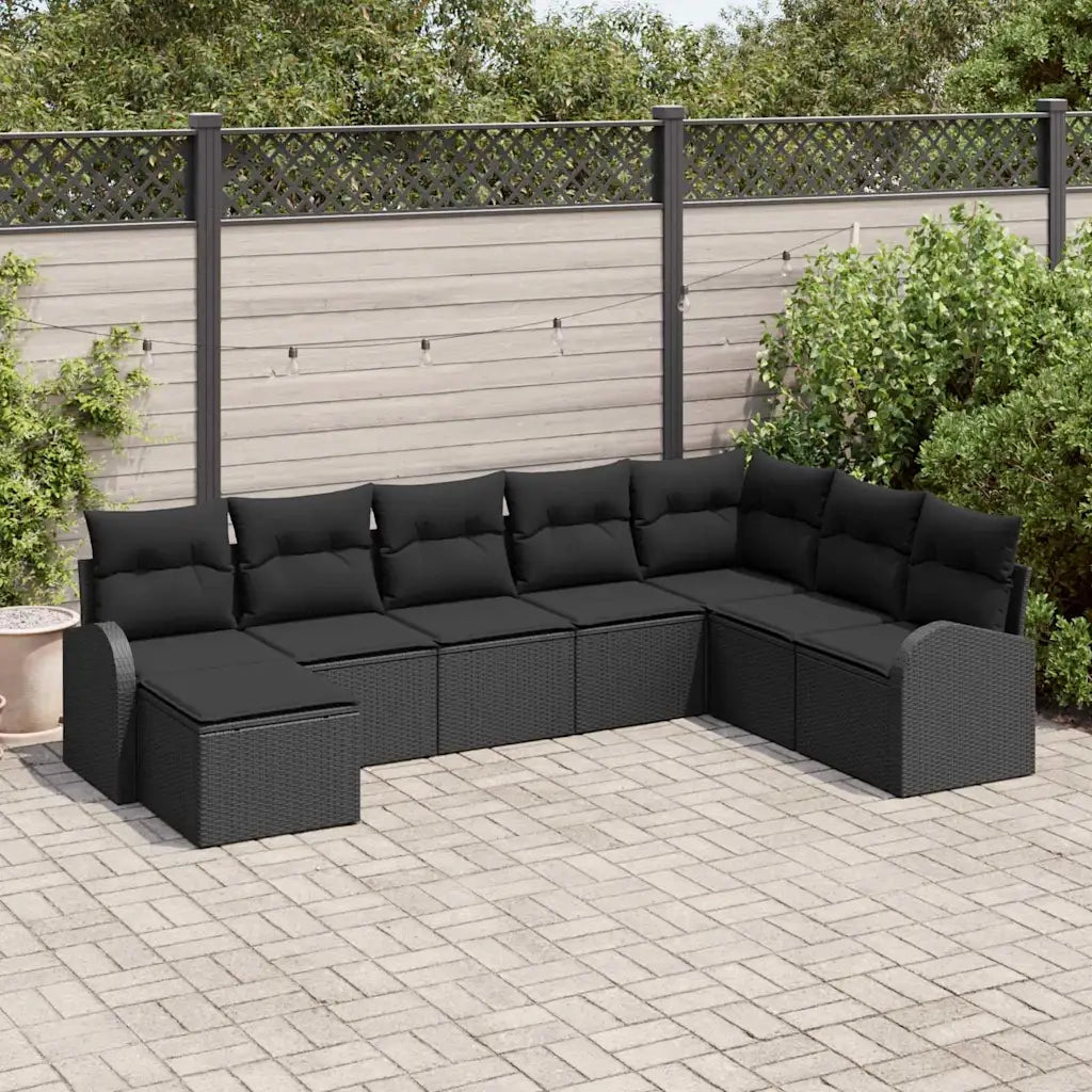 Set di divani con cuscino 8 pcs Nero polyrattan