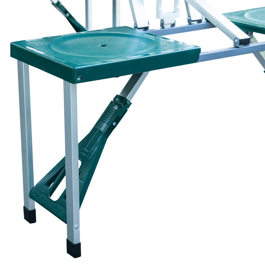 Tavolo da Campeggio con 4 Sedie Richiudibile a Valigetta in Alluminio Verde 84.5x39x10 cm