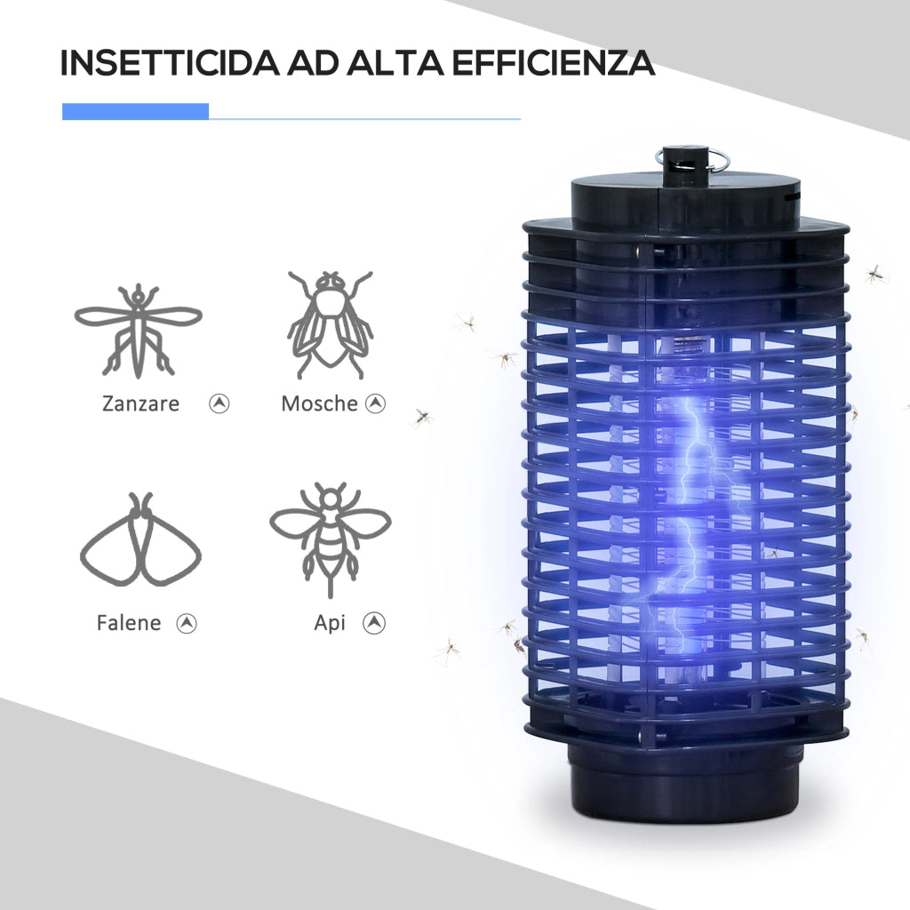 Lampada Antizanzare Elettroinsetticida con Luce UV per Interno ed Esterno, 11x11x26 cm, Nero