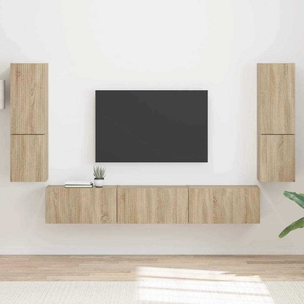 Set mobile TV 4 pz | Armadietto TV | Mobile Porta TV Rovere Sonoma Legno multistrato