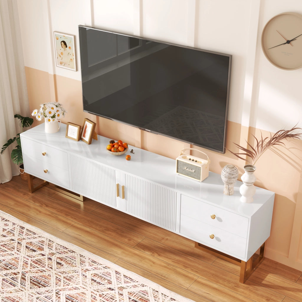 Mobile TV con 4 Cassetti e 2 Ante e Cerniere Ammortizzate; Stile Moderno; 175??30??46 cm; in MDF; Bianco
